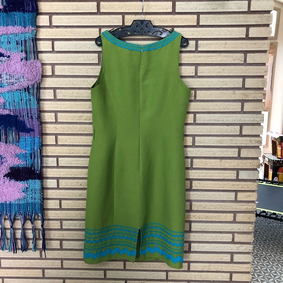 Vintage Style Olive Linen Blend Shift Dress - Chetta B - Size 10 - Midi Dress - Picture 6 of 15